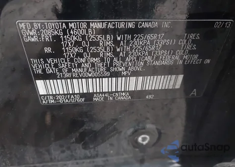 2013 Toyota Rav4 Xle из США, поврежденный, VIN 2T3RFREV0DW005599